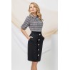 Fusta eleganta Pretty Girl neagra texturata din bumbac cu nasturi perla