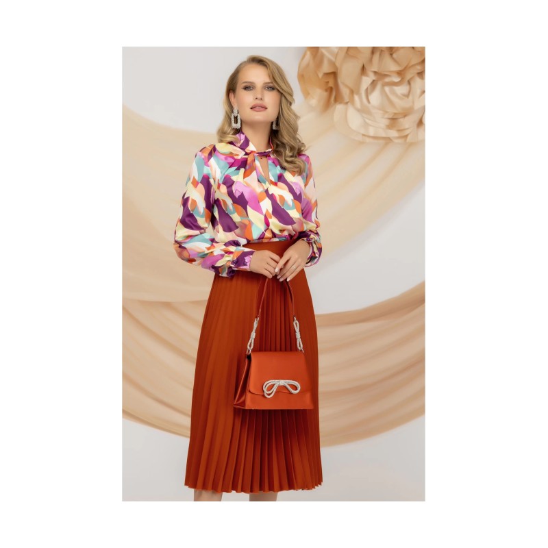 Fusta midi plisata caramizie Pretty Girl in clos