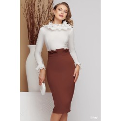 Fusta eleganta office maro conica cu pliuri in talie