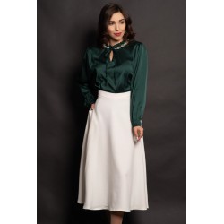Fusta midi alba in clos cu buzunare laterale