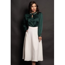 Fusta midi alba in clos cu buzunare laterale