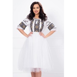 Fusta midi din tulle alb