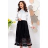 Fusta midi plisata neagra din tulle cu insertie din dantela