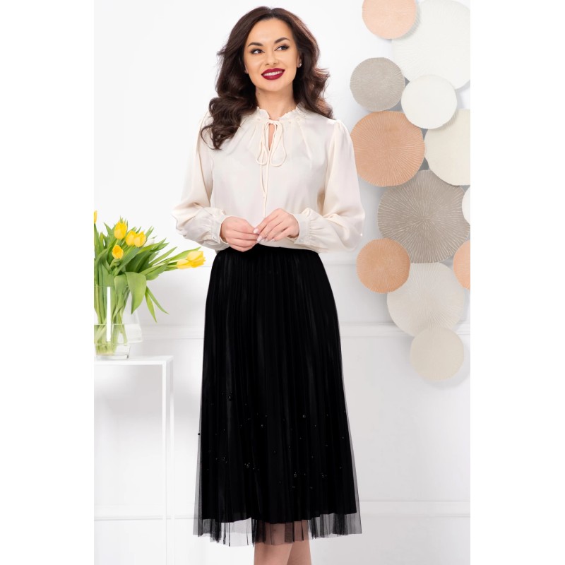 Fusta midi neagra din tulle cu perle