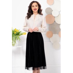 Fusta midi neagra din tulle cu perle