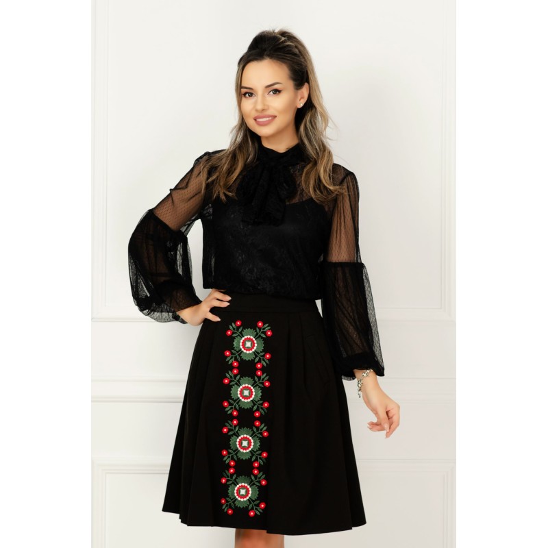 Fusta Effect neagra cu broderie traditionala