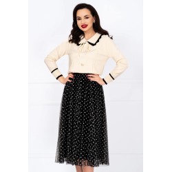 Fusta midi neagra din tulle cu buline albe