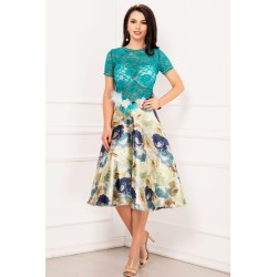 Fusta eleganta in culori pastelate cu flori 3D