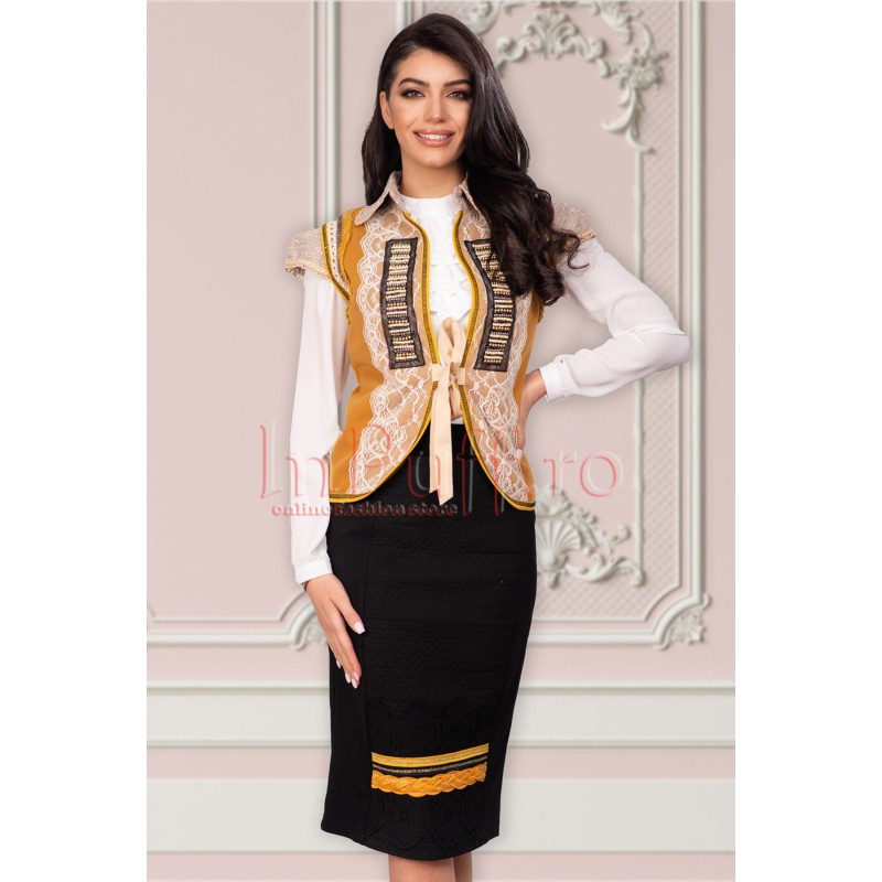 Fusta neagra conica cu insertie galben mustar si auriu