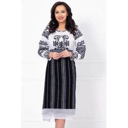 Set catrinta si brau traditional brodate cu fir argintiu