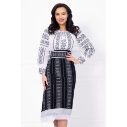 Set catrinta si brau traditional cu broderie argintie