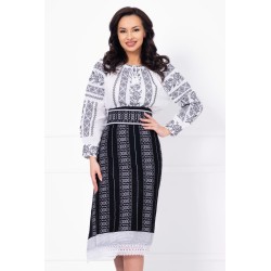 Set catrinta si brau traditional cu broderie argintie