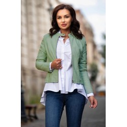 Geaca dama verde deschis din piele eco cu zone plisate