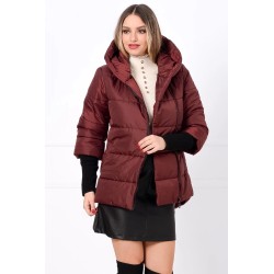 Geaca dama grena matlasata Anca cu mansete din tricot si gluga