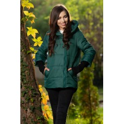 Geaca dama verde matlasata Anca cu mansete din tricot si gluga