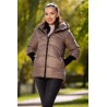 Geaca dama matlasata cappuccino Denisa cu mansete din tricot si gluga