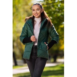 Geaca verde matlasata Denisa cu mansete din tricot si gluga