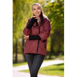 Geaca dama burgundy matlasata Medeea cu mansete din tricot si gluga