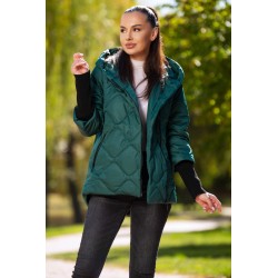 Geaca dama verde matlasata Medeea cu mansete din tricot si gluga