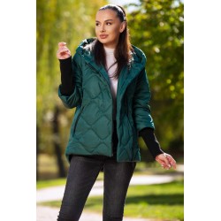 Geaca dama verde matlasata Medeea cu mansete din tricot si gluga