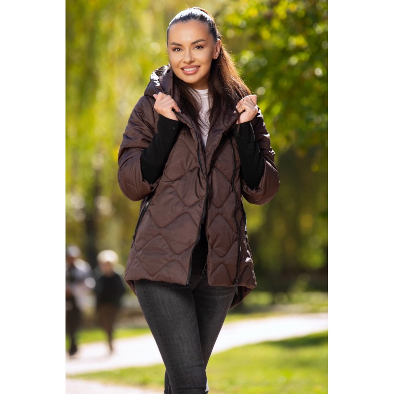 Geaca dama maro matlasata Medeea cu mansete din tricot si gluga