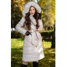 Geaca dama lunga crem Madeleine cu gluga si blanita