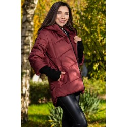 Geaca dama grena matlasata Denisa cu mansete din tricot si gluga