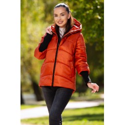 Geaca dama matlasata orange Denisa cu mansete din tricot si gluga