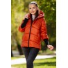 Geaca dama matlasata orange Denisa cu mansete din tricot si gluga