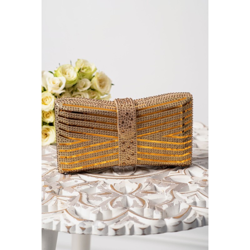 Geanta dama gold Cleopatra tip funda cu strassuri