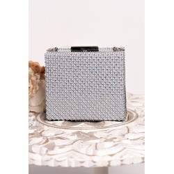 Geanta eleganta Ivonne argintie cu strassuri