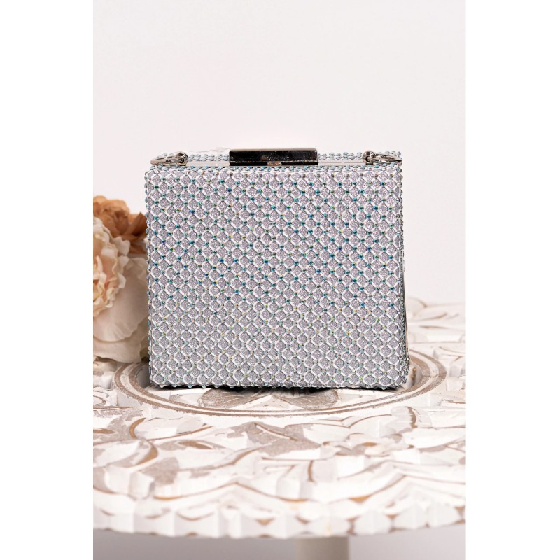 Geanta eleganta Ivonne argintie cu strassuri