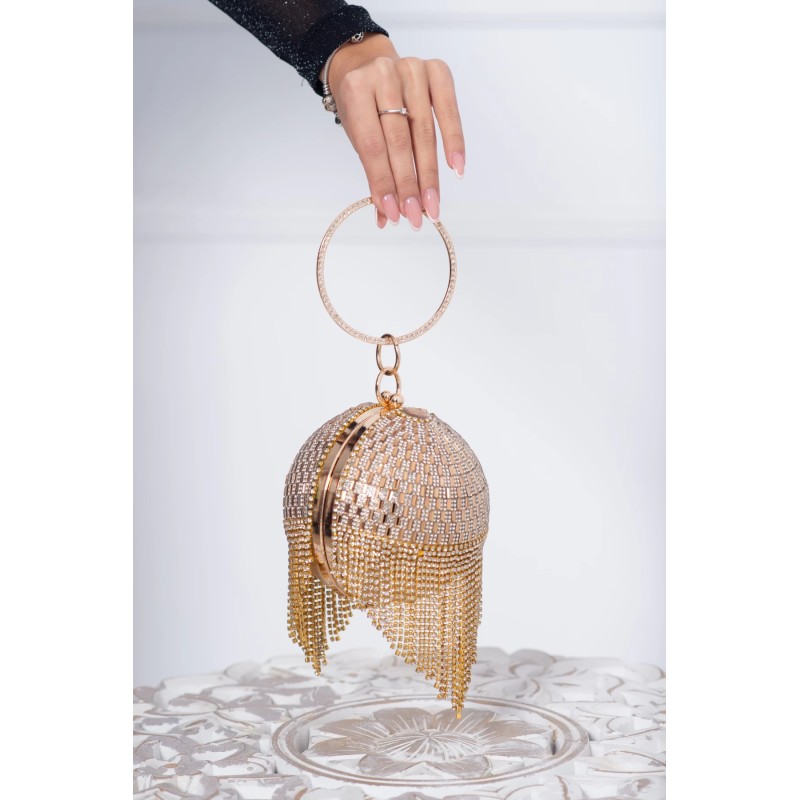 Clutch auriu elegant tip sfera decorat cu strassuri