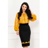 Bluza traditionala mustar din vascoza cu flori ecru brodate