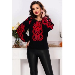 Ie traditionala neagra Effect cu broderie rosie