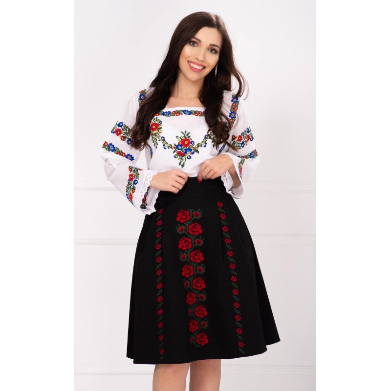 Ie cu broderie florala multicolora Daciana