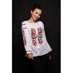 Bluza tip ie Elisabeta cu flori rosii brodate