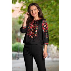 Ie traditionala neagra din vascoza cu broderie viu colorata