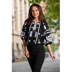 Bluza traditionala neagra din vascoza cu broderie florala