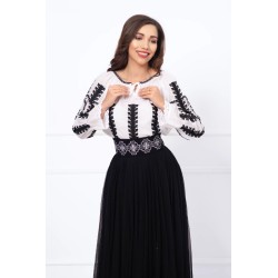 Ie traditionala Transilvaneana alba din bumbac cu broderie neagra
