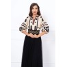 Bluza traditionala bej din in cu broderie florala