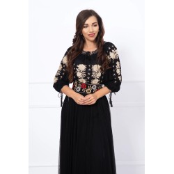 Ie traditionala din vascoza neagra cu broderie florala bej