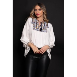 Bluza tip ie din bumbac cu broderie multicolora