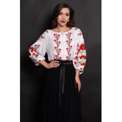 Ie traditionala alba Aida cu maci rosii brodati