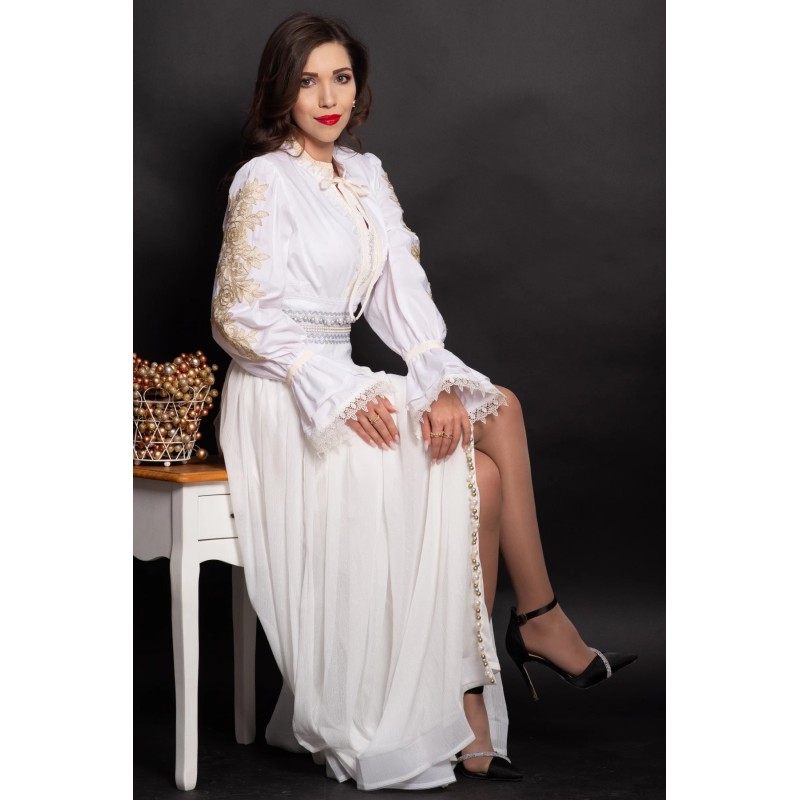 Camasa eleganta de inspiratie traditionala Isadora cu broderie aurie