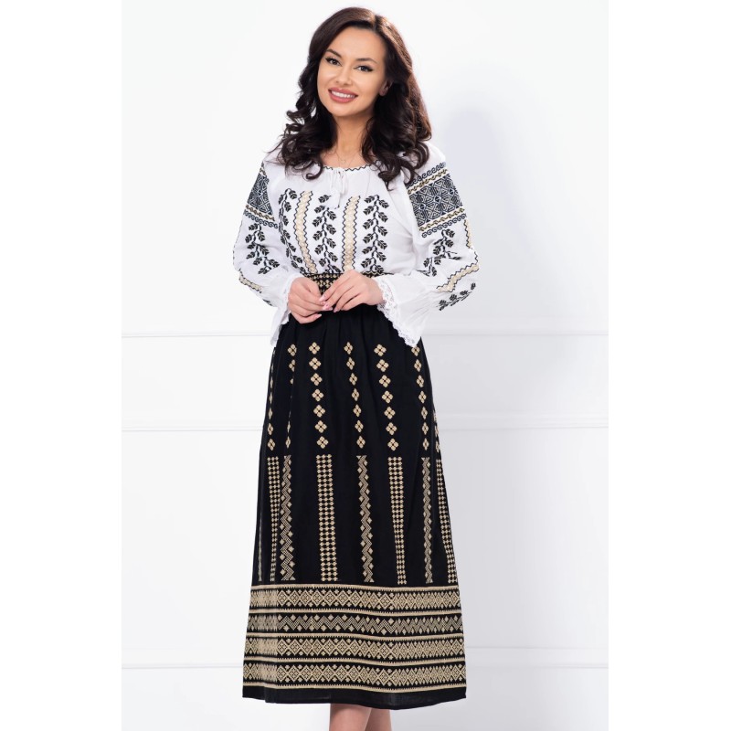 Ie traditionala Iasmina brodata cu simbolul frunzei si fir aurit