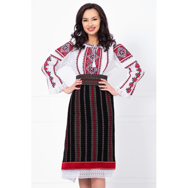 Ie traditionala Gineta cu broderie rosie inspirata din motive populare