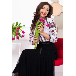 Ie dama traditionala Felicia din bumbac cu broderie florala