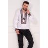Ie barbateasca din bumbac alba cu motive populare multicolore