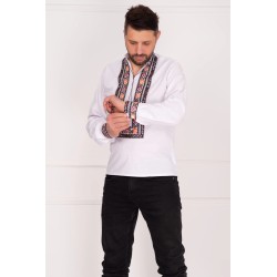 Ie barbateasca din bumbac alba cu motive populare
